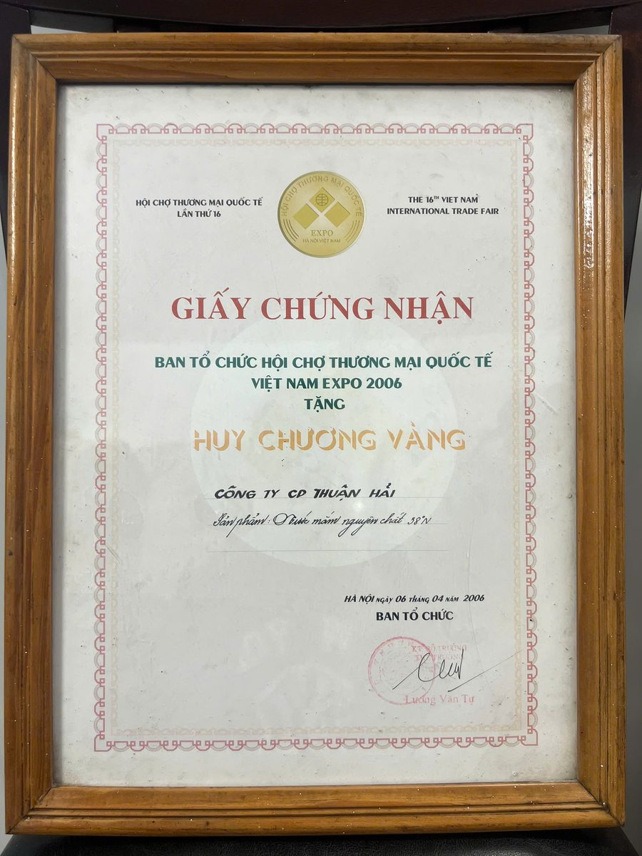 Giấy chứng nhận Huy chương Vàng Vietnam Expo 2006